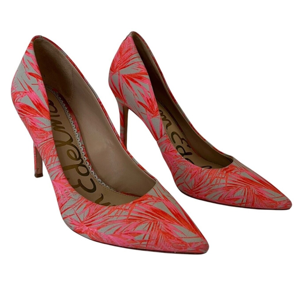 Sam Edelman Shoes Size 7.5 Hazel Pumps Heel Pointed Toe Hot Coral Pink Tropical